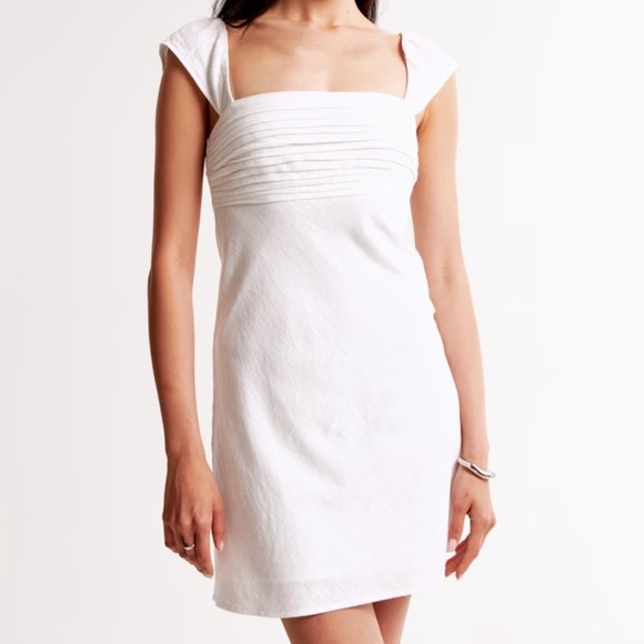 Abercrombie & Fitch Emerson Cap Sleeve Mini Dress Size M White Linen Blend - Picture 1 of 9